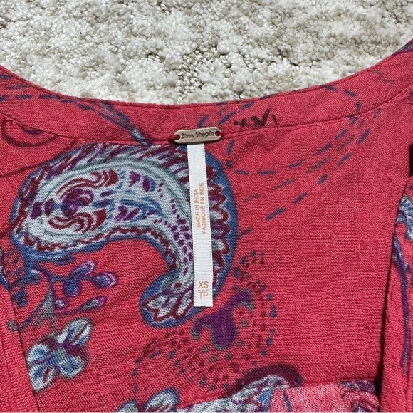 Fre People Paisley Red Women's Top Size XS - Picture 4 of 9